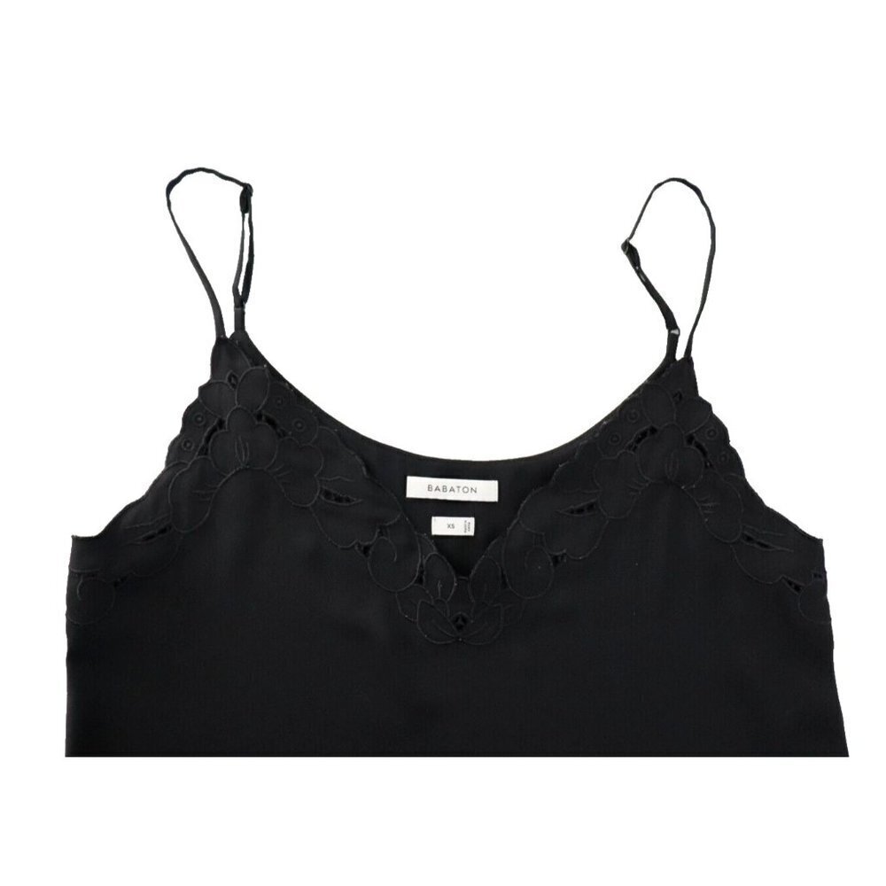 Aritzia Babaton Womens Size XS Black Camisole Floral Embroidered V-Neck Tank Top